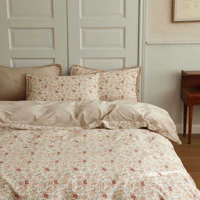 91家纺网 家纺一手货源 找家纺 棉眠 2024新款棉加绒毛球款四件套第二批 红茶（棉加绒）