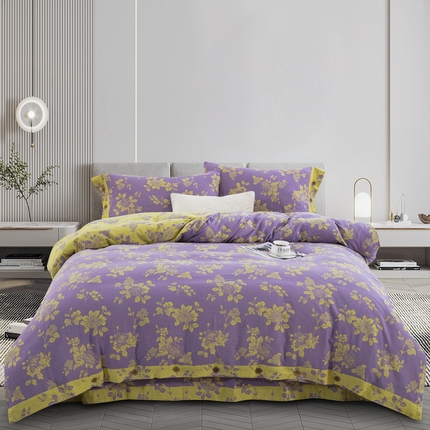 91家纺网 家纺一手货源 找家纺 （总）鲁爱 2025新款全棉色织双层纱纽扣款四件套