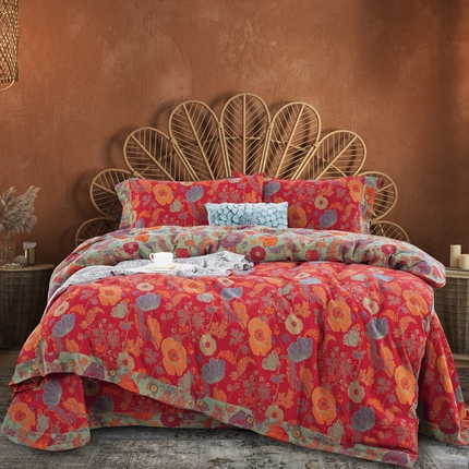 91家纺网 家纺一手货源 找家纺 （总）鲁爱 2025新款全棉色织双层纱纽扣款四件套