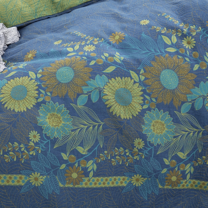 91家纺网 家纺一手货源 找家纺 鲁爱 2025新款全棉色织双层纱纽扣款四件套 花开半夏-兰