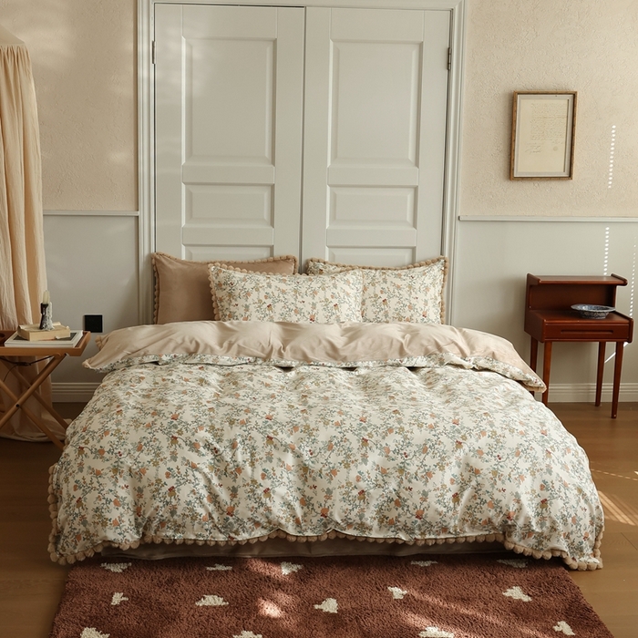 91家纺网 家纺一手货源 找家纺 棉眠 2024新款棉加绒毛球款四件套第二批 秋茗（棉加绒）