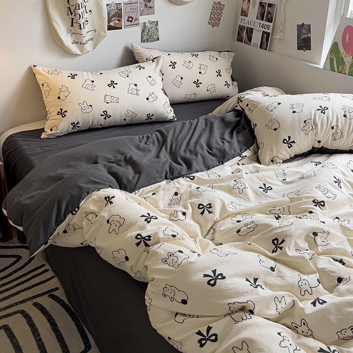 91家纺网 家纺一手货源 找家纺 梦卓家纺 2025新款亲肤超柔印花水洗棉四件套 奔跑小兔