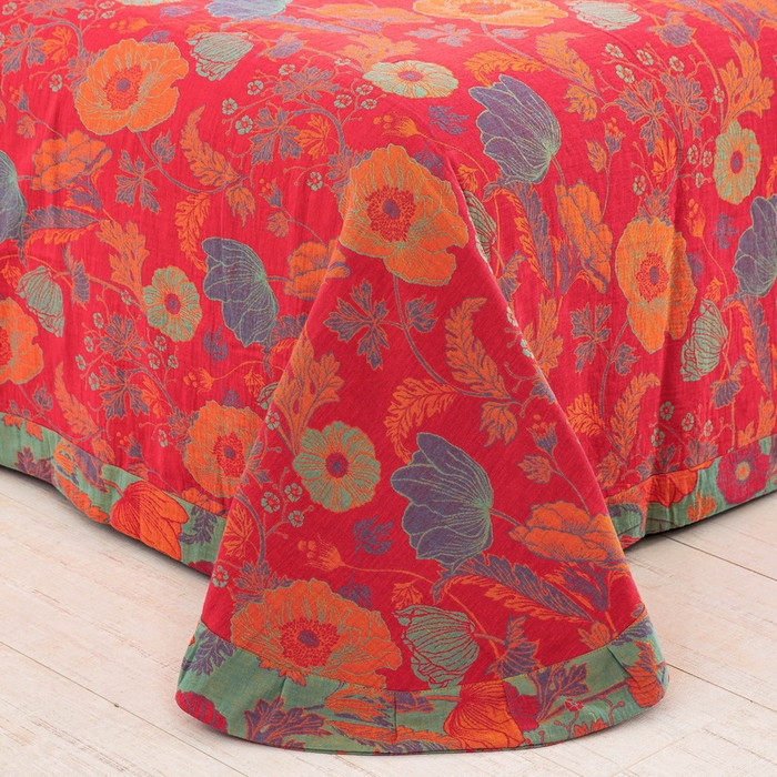 91家纺网 家纺一手货源 找家纺 鲁爱 2025新款全棉色织双层纱纽扣款四件套 虞美人-红