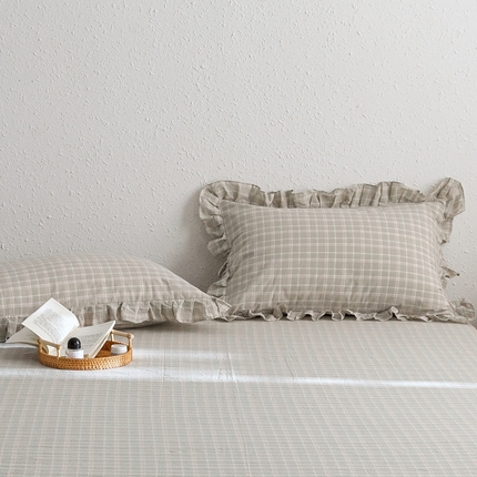 忘忧草 2024新款全棉格子花边枕套 伯克利-绿