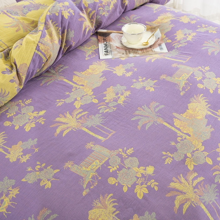 91家纺网 家纺一手货源 找家纺 （总）鲁爱 2025新款全棉色织双层纱纽扣款四件套