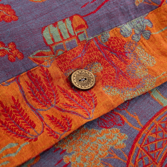 91家纺网 家纺一手货源 找家纺 鲁爱 2025新款全棉色织双层纱纽扣款四件套 烟雨湖畔-紫罗兰