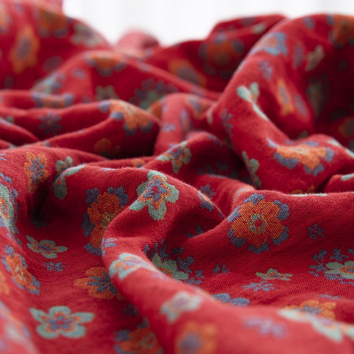 91家纺网 家纺一手货源 找家纺 鲁爱 2025新款全棉色织双层纱纽扣款四件套 花香四溢-红