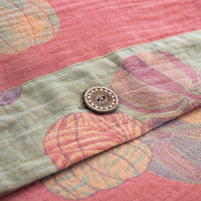 91家纺网 家纺一手货源 找家纺 鲁爱 2025新款全棉色织双层纱纽扣款四件套 子孙满堂-粉