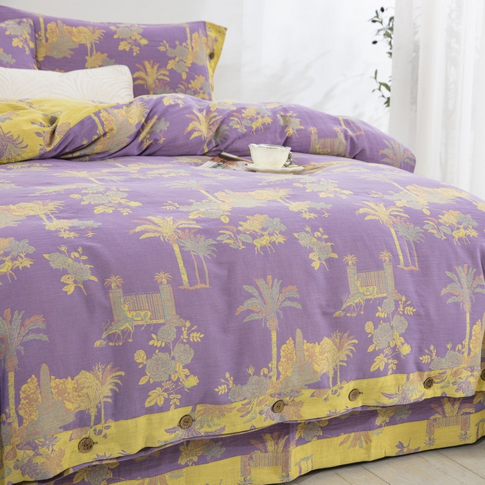 91家纺网 家纺一手货源 找家纺 （总）鲁爱 2025新款全棉色织双层纱纽扣款四件套