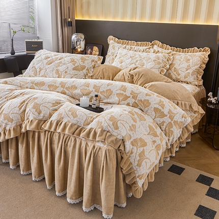 91家纺网 家纺一手货源 找家纺 （总）雪夫人 2024新款A类雕花绒牛奶绒床裙款四件套