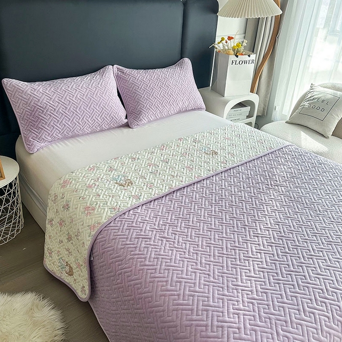 91家纺网 家纺一手货源 找家纺 恋绒家纺 2025新款高克重240克宝宝绒床盖一面绒一面棉床罩 优雅紫