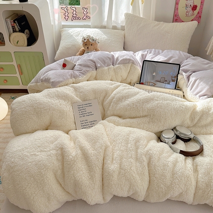 91家纺网 家纺一手货源 找家纺 （总）顾里家纺 2024新款ins韩系牛奶羊羔绒套件