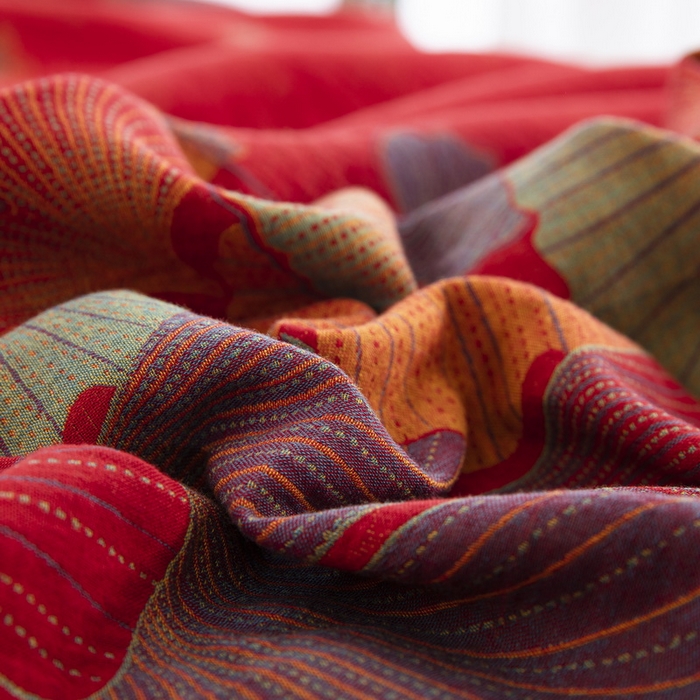 91家纺网 家纺一手货源 找家纺 鲁爱 2025新款全棉色织双层纱纽扣款四件套 银彬乡恋-红