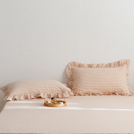 91家纺网 家纺一手货源 找家纺 忘忧草 2024新款全棉格子花边枕套 雅尚-玉小格