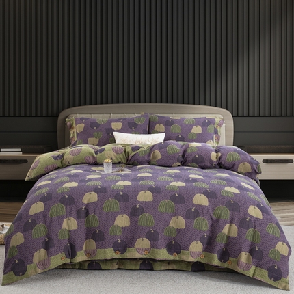 91家纺网 家纺一手货源 找家纺 （总）鲁爱 2025新款全棉色织双层纱纽扣款四件套