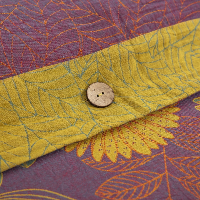 91家纺网 家纺一手货源 找家纺 鲁爱 2025新款全棉色织双层纱纽扣款四件套 花开半夏-紫罗兰