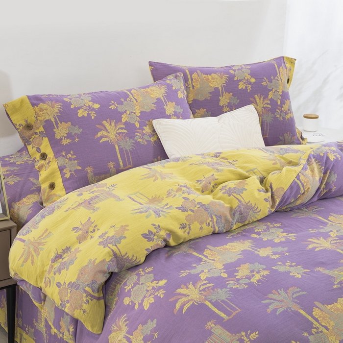 91家纺网 家纺一手货源 找家纺 （总）鲁爱 2025新款全棉色织双层纱纽扣款四件套