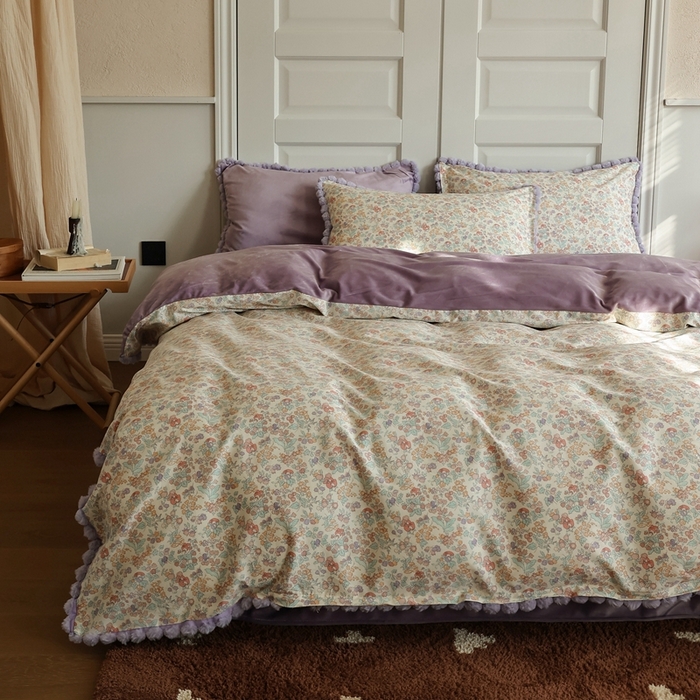 91家纺网 家纺一手货源 找家纺 棉眠 2024新款棉加绒毛球款四件套第二批 美琪（棉加绒）