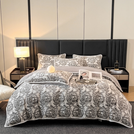 91家纺网 家纺一手货源 找家纺 诺梵家纺 2025新款牛奶绒印花包边四件套 拉斐尔