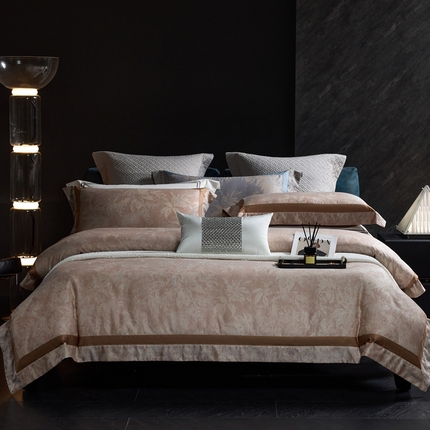 榻尚家居 2024新款贡缎匹马棉色织大提花四件套 摩洛哥花园 香槟