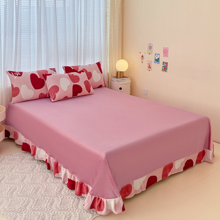 91家纺网 家纺一手货源 找家纺 仟网汇 2024直播爆款跑量牛奶绒四件套 红爱心