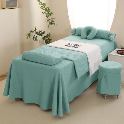 91家纺网 家纺一手货源 找家纺 琪宝阁 2024新款莫代尔针织棉美 容床罩套件-华夫格 绿色