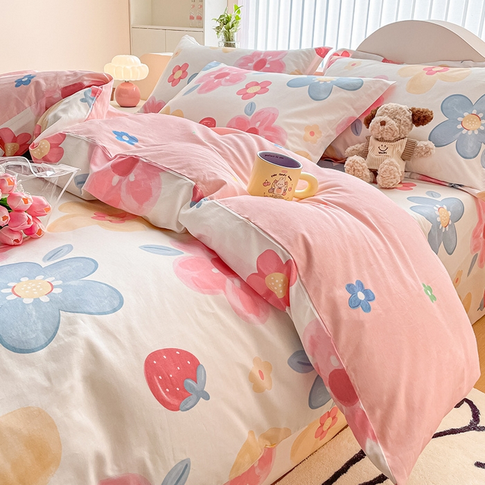 91家纺网 家纺一手货源 找家纺 绵庭家纺 2024新款全棉印花四件套 花季物语