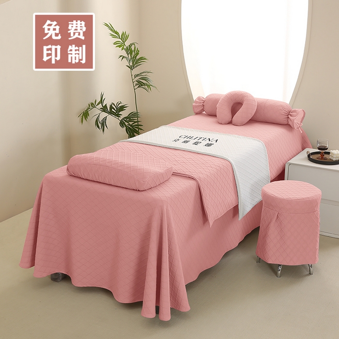 91家纺网 家纺一手货源 找家纺 琪宝阁 2024新款莫代尔针织棉美 容床罩套件-华夫格 粉色