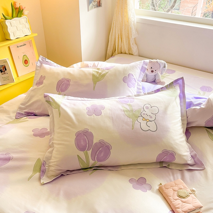 91家纺网 家纺一手货源 找家纺 绵庭家纺 2024新款全棉印花四件套 丛林小兔 紫