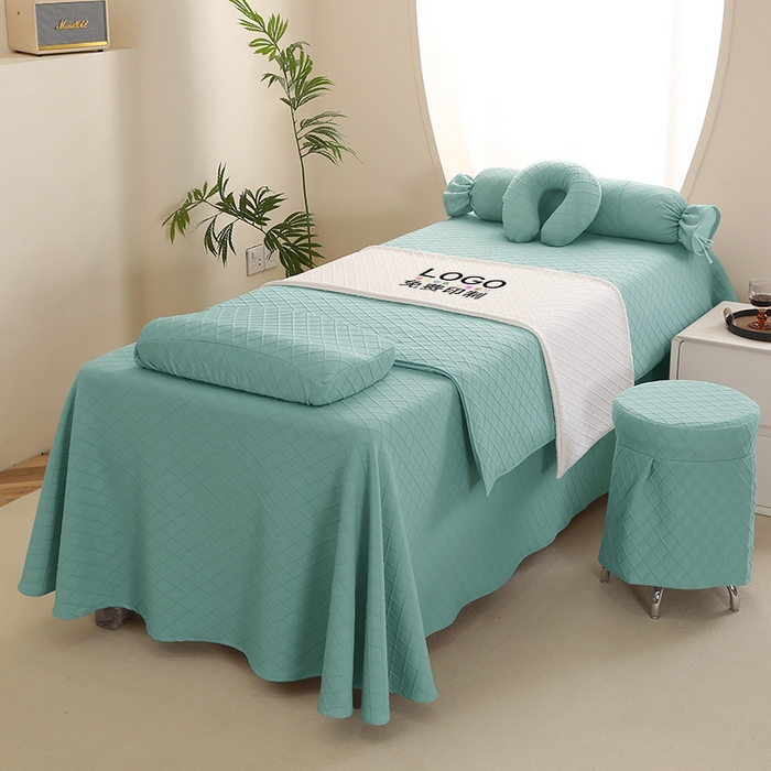 91家纺网 家纺一手货源 找家纺 琪宝阁 2024新款莫代尔针织棉美 容床罩套件-华夫格 绿色