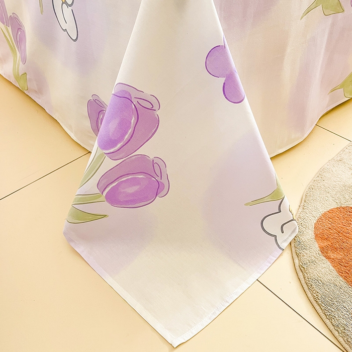 91家纺网 家纺一手货源 找家纺 绵庭家纺 2024新款全棉印花四件套 丛林小兔 紫