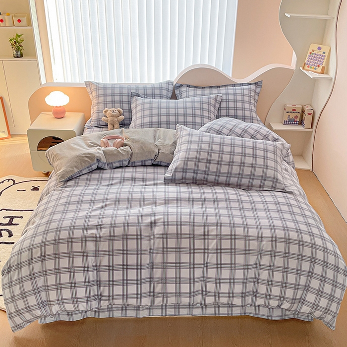 91家纺网 家纺一手货源 找家纺 绵庭家纺 2024新款全棉印花四件套 夏洛克 蓝