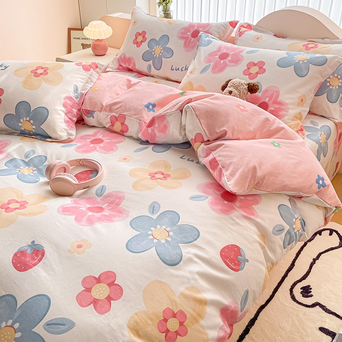 91家纺网 家纺一手货源 找家纺 绵庭家纺 2024新款全棉印花四件套 花季物语