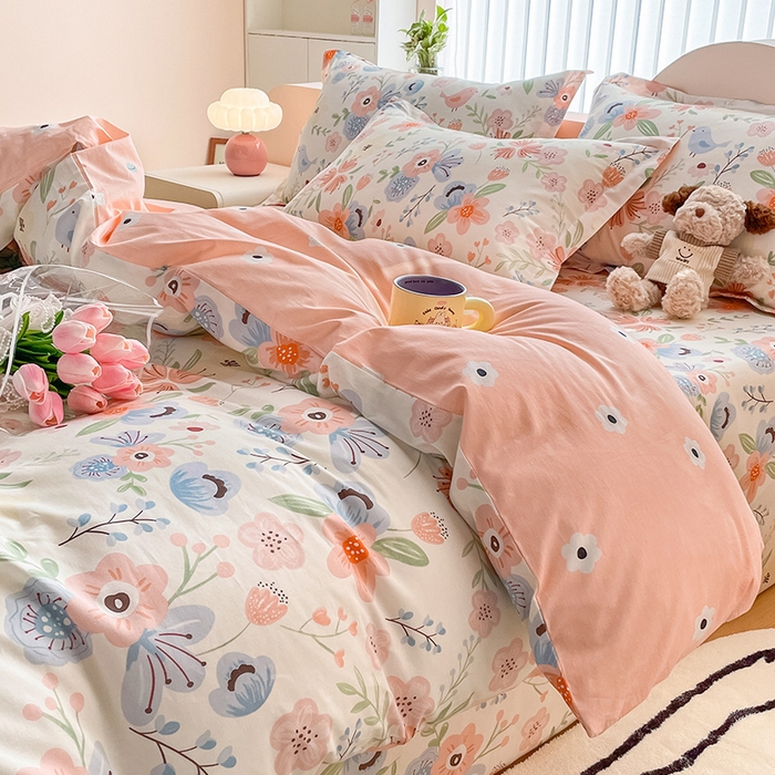 91家纺网 家纺一手货源 找家纺 绵庭家纺 2024新款全棉印花四件套 梦娜