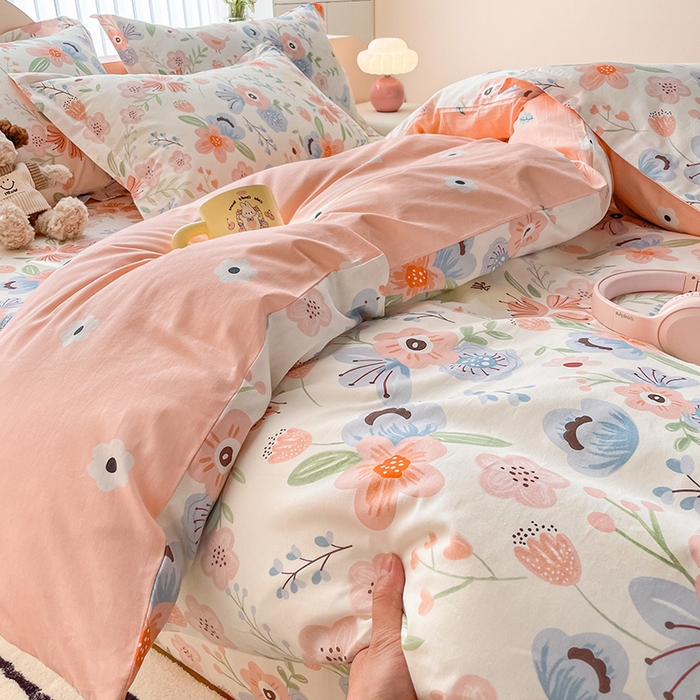 91家纺网 家纺一手货源 找家纺 绵庭家纺 2024新款全棉印花四件套 梦娜