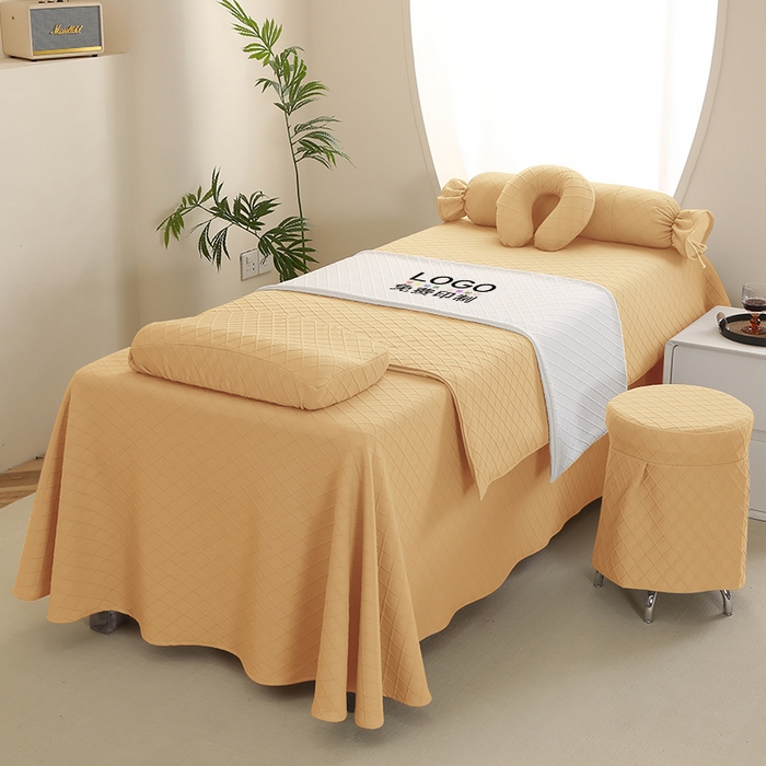 91家纺网 家纺一手货源 找家纺 琪宝阁 2024新款莫代尔针织棉美 容床罩套件-华夫格  黄色