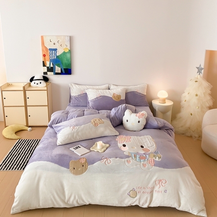 91家纺网 家纺一手货源 找家纺 （总）朗莎家纺 2021新款贴布绣牛奶绒四件套