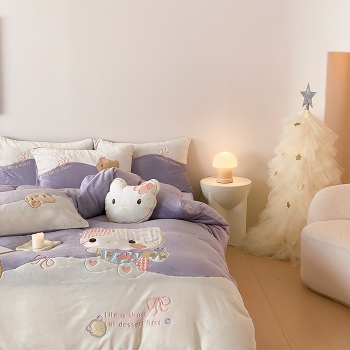 91家纺网 家纺一手货源 找家纺 （总）朗莎家纺 2024新款230g高克重贴布绣牛奶绒四件套