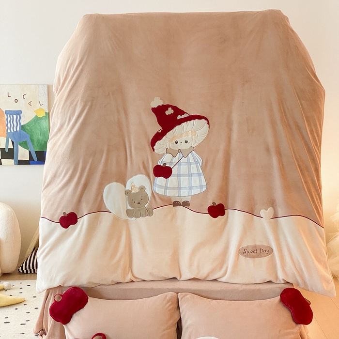 91家纺网 家纺一手货源 找家纺 朗莎家纺 2024新款230g高克重贴布绣牛奶绒四件套 幸运公主