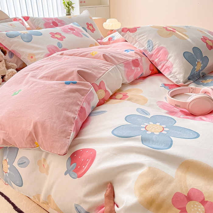 91家纺网 家纺一手货源 找家纺 绵庭家纺 2024新款全棉印花四件套 花季物语