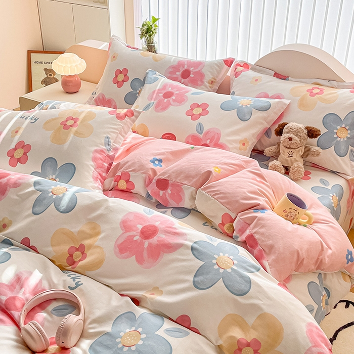 91家纺网 家纺一手货源 找家纺 绵庭家纺 2024新款全棉印花四件套 花季物语