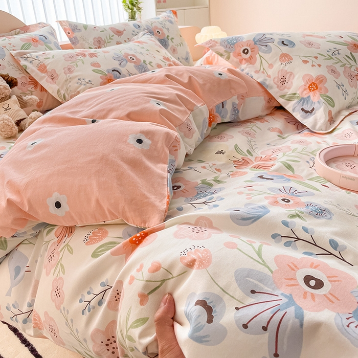 91家纺网 家纺一手货源 找家纺 绵庭家纺 2024新款全棉印花四件套 梦娜