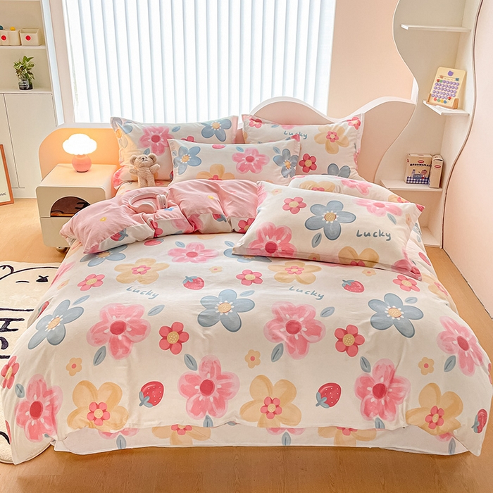 91家纺网 家纺一手货源 找家纺 绵庭家纺 2024新款全棉印花四件套 花季物语