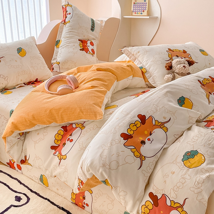 91家纺网 家纺一手货源 找家纺 绵庭家纺 2024新款全棉印花四件套 龙行大运