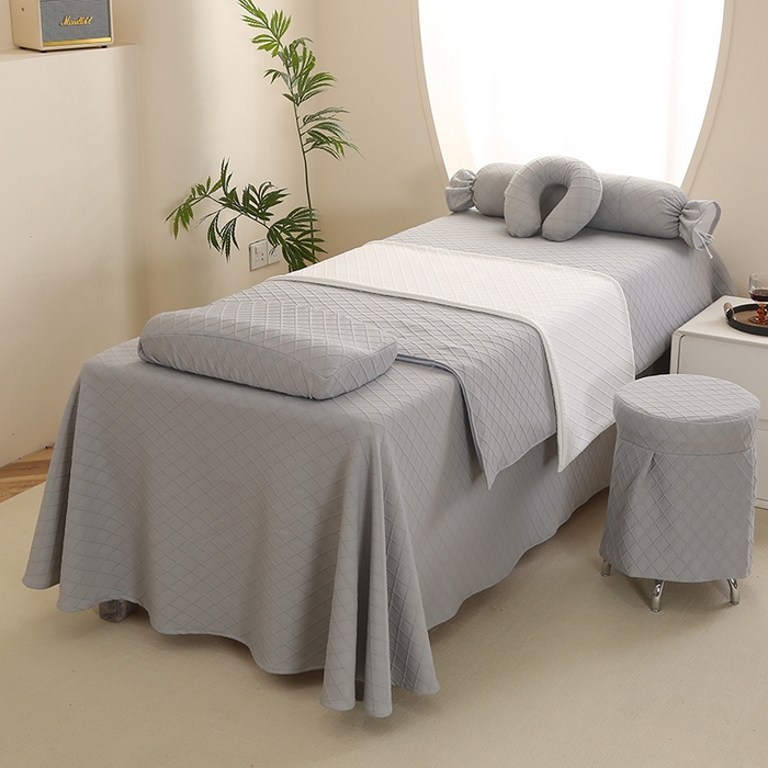 91家纺网 家纺一手货源 找家纺 琪宝阁 2024新款莫代尔针织棉美 容床罩套件-华夫格 灰色