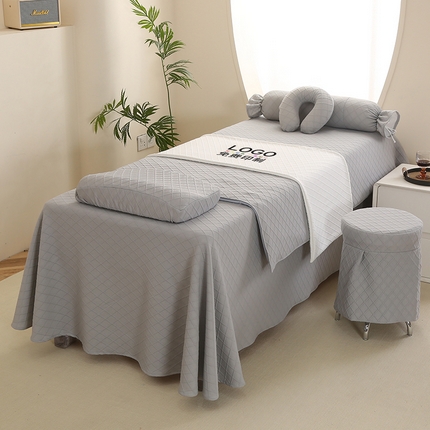 91家纺网 家纺一手货源 找家纺 琪宝阁 2024新款莫代尔针织棉美 容床罩套件-华夫格 灰色