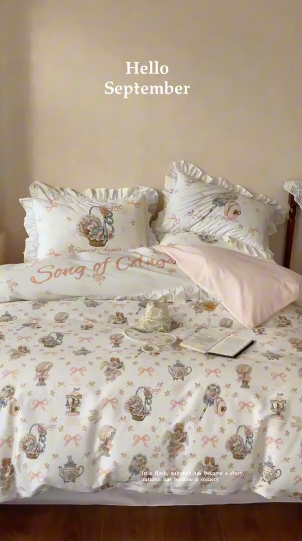 91家纺网 家纺一手货源 找家纺 爱丽丝 2024新款纯棉洛丽塔四件套 摇篮曲