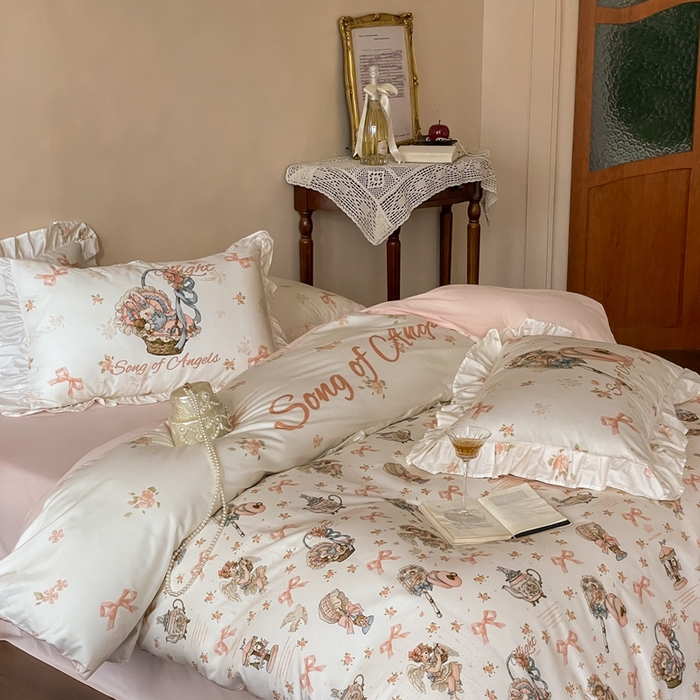 91家纺网 家纺一手货源 找家纺 爱丽丝 2024新款纯棉洛丽塔四件套 摇篮曲