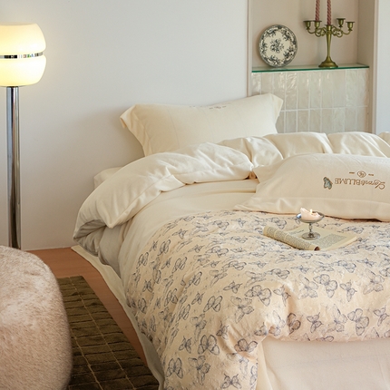 91家纺网 家纺一手货源 找家纺 （总）秀色家纺 2025新款轻奢高级感牛奶绒床上四件套提花蝴蝶流苏保暖被套秋冬季加厚