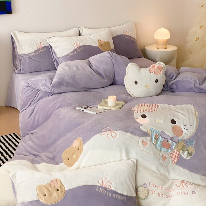 91家纺网 家纺一手货源 找家纺 （总）朗莎家纺 2024新款230g高克重贴布绣牛奶绒四件套